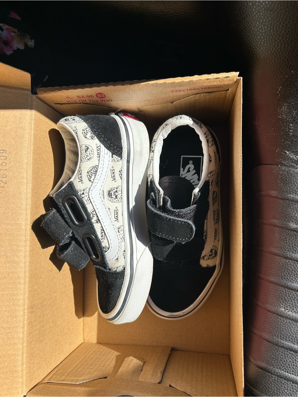 Toddler Black & White Skull Print Velcro Vans